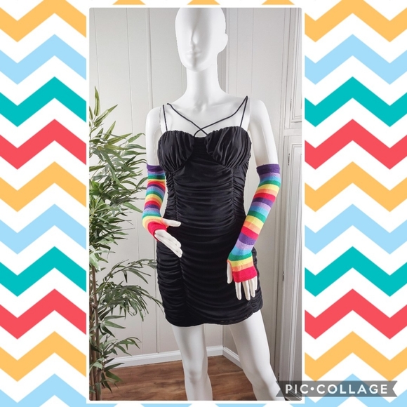 Elbow length fingerless rainbow gloves - Picture 6 of 11